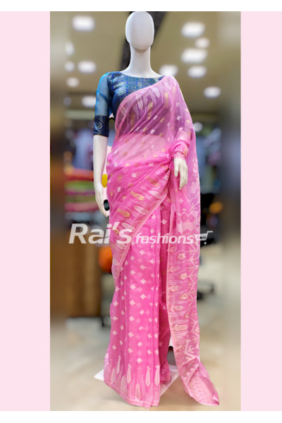 Traditional Soft Reshom Dhakai Jamdani Saree With Contrast Color Thread Work Design (NDR2)